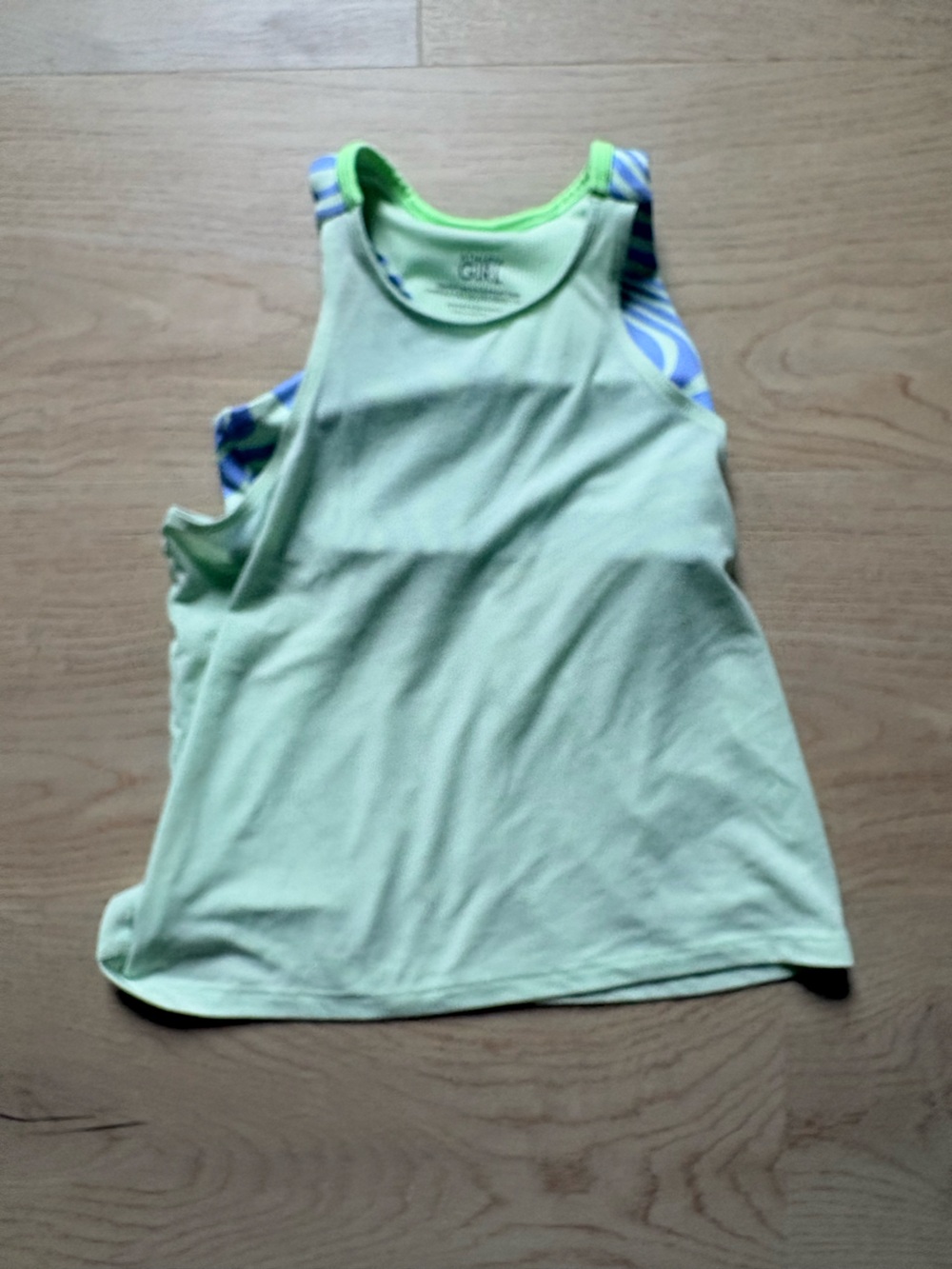 Athleta Girls' Green and Blue Active Twofer Tank Top Built in Sports Bra Sz S/7